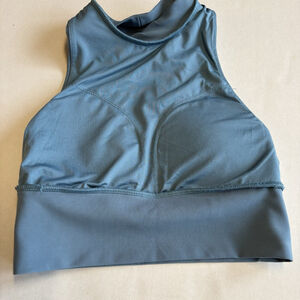 Kyodan Blue Ribbed High Neck Racerback Sports Bra Crop Top XS